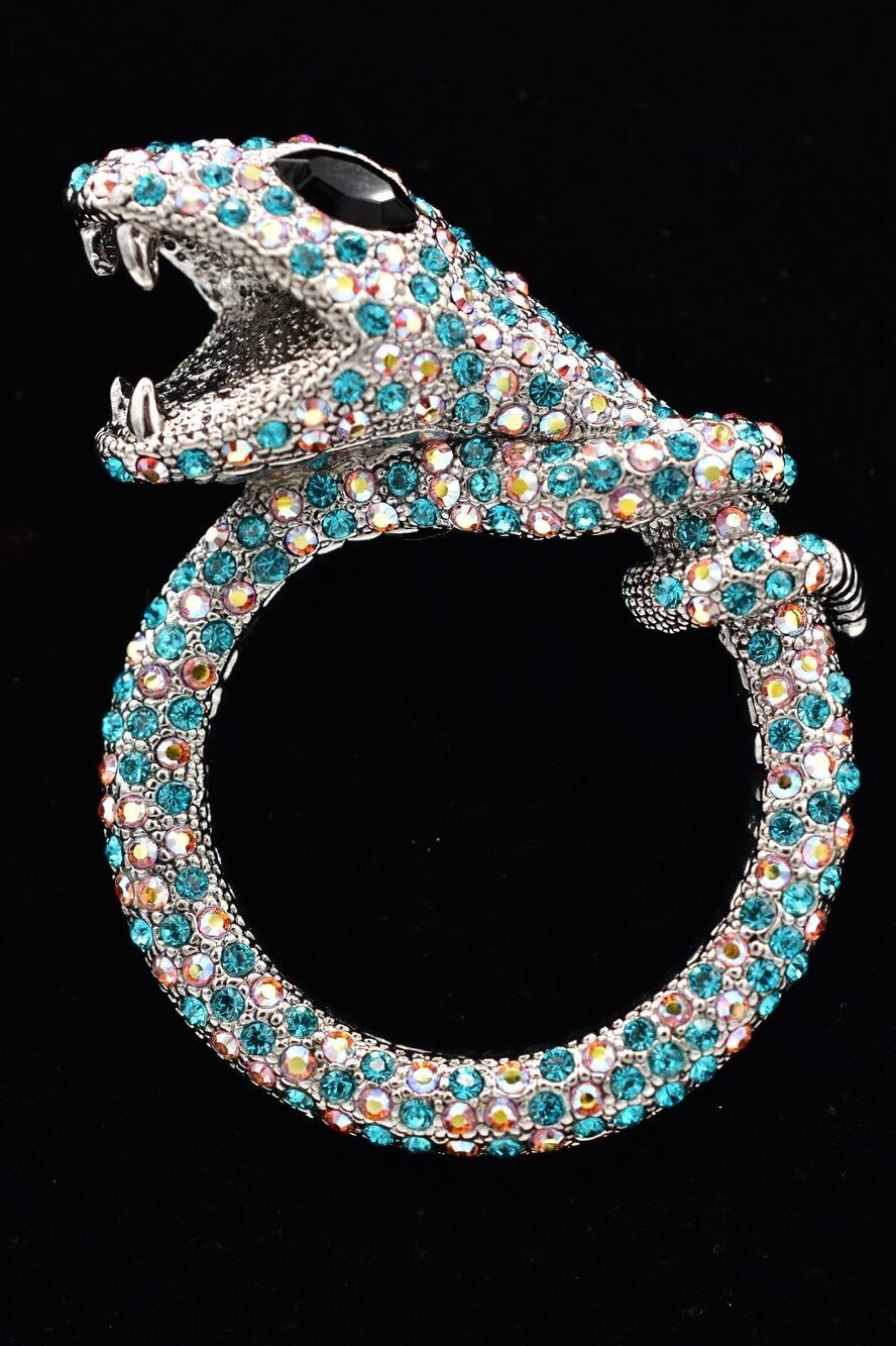 Vintage Crystal Cobra Snake Pin Brooch Rhinestone Crystal Aurora Borealis BinBI